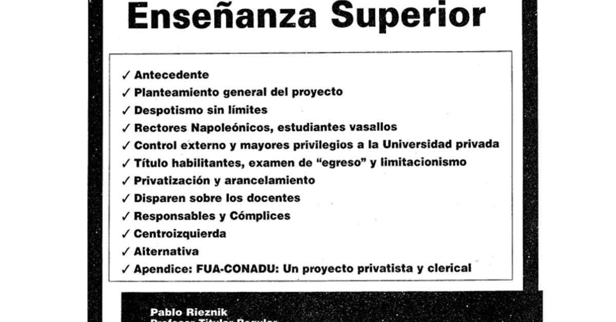 imagen de la nota Crítica al proyecto de Ley de Enseñanza Superior